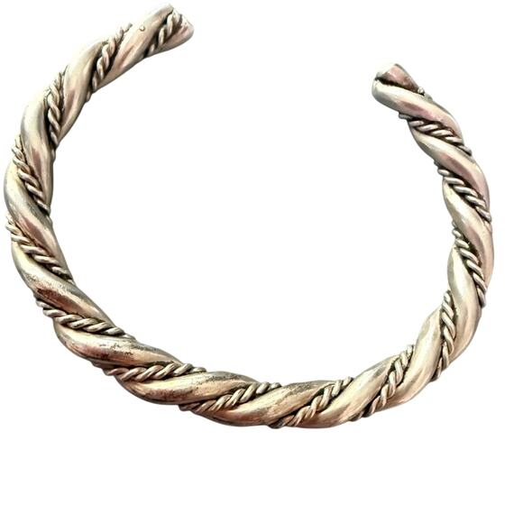 925 Sterling Silver Solid Thick Twisted Rope Cuff Bracelet - Picture 1 of 11